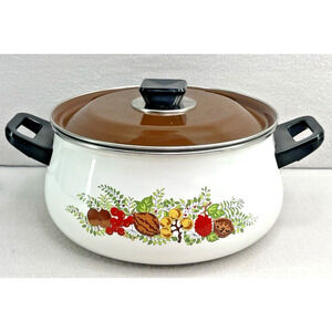 Farmhouse Enamel Stock Pot 5 Qt w/ Lid Retro Country Kitchen VTG Cottagecore